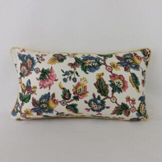 Blue Gold Pink Vintage Floral 1950's Barkcloth Bolster Cushion