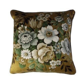 Gold Grey Vintage Sanderson Rose Floral Fabric Cushion